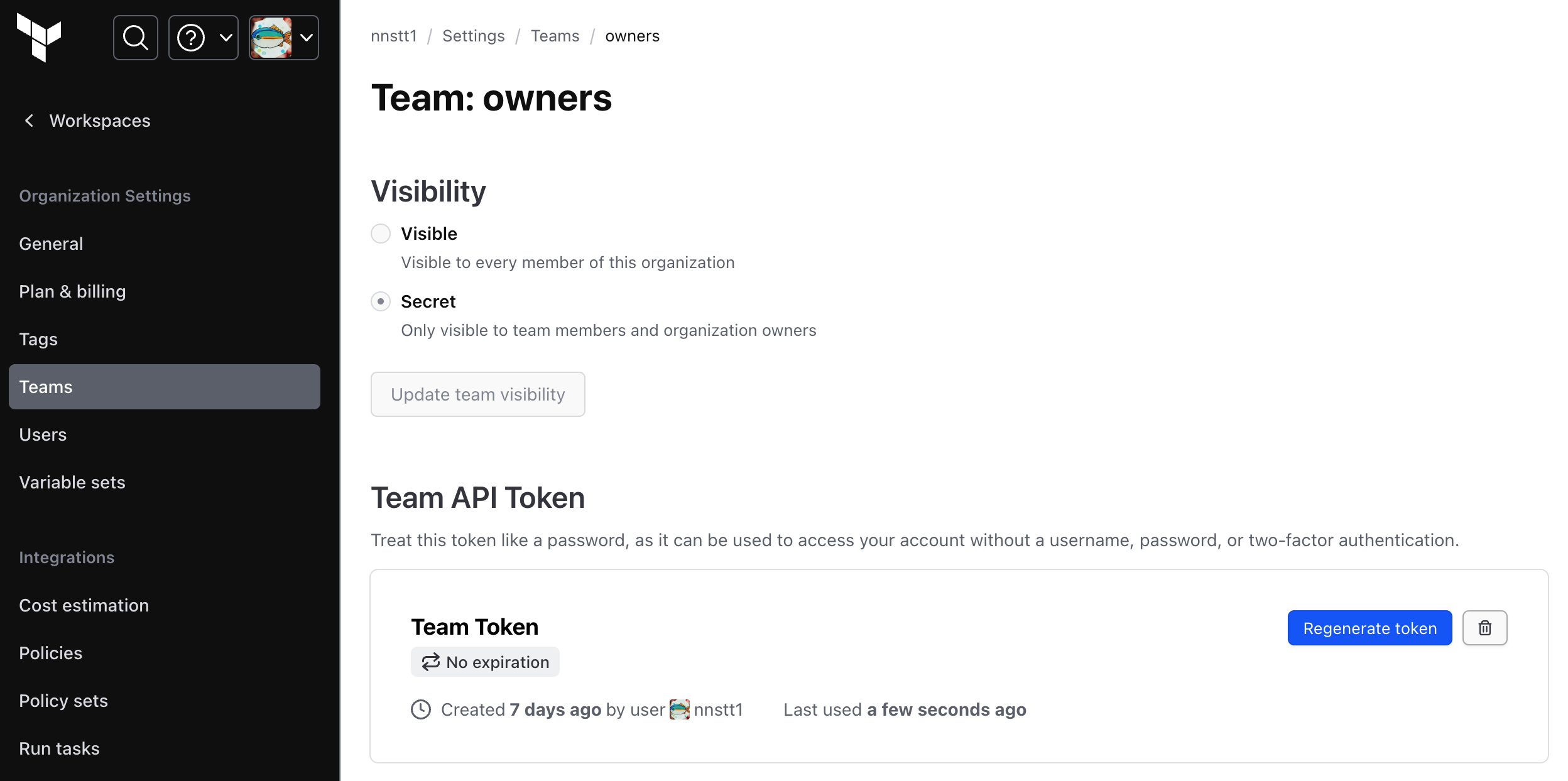 Team API Token
